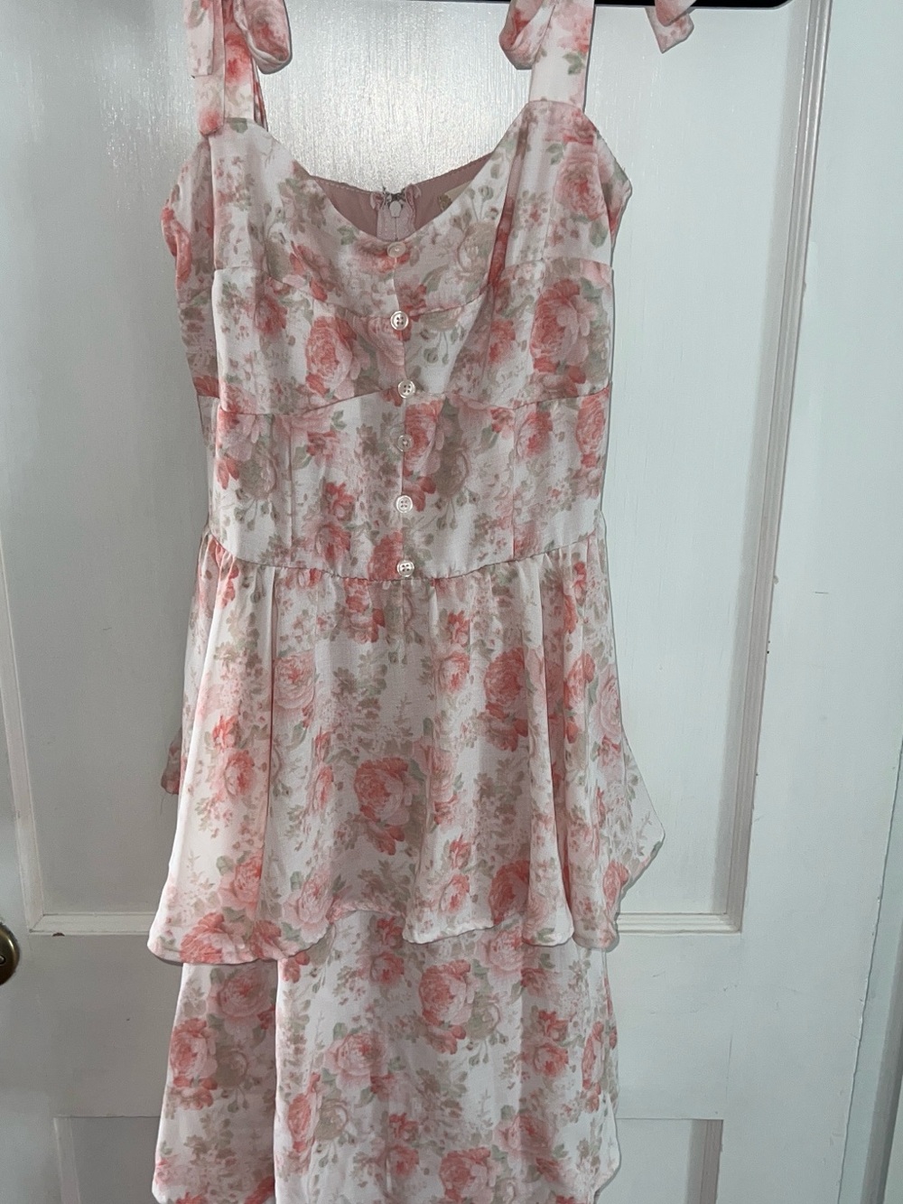 Altar'd State Kassidy Pink Rose Print Tiered Midi Dress Sz XS